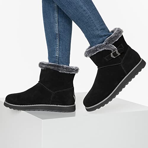 Skechers Skechers Women's Keepsakes 2.0-Broken Arrow-Short Buckle Boot with Faux Fur Trim Ankle, Black, 11 M US