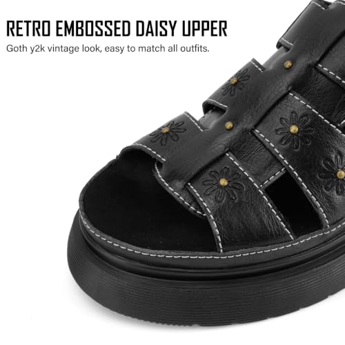 Image of Platform Sandals for Women Chunky Ankle Buckle Casual Open Toe Comfortable Flower Decoration Fisherman Sandals
