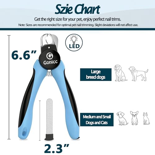 Image of gonicc LED Pet Nail Clippers for Dogs & Cats | Light-Up Dog Nail Trimmer with Safety Lock & Built‑in File, Professional Stainless Steel Nail Clippers for Pets