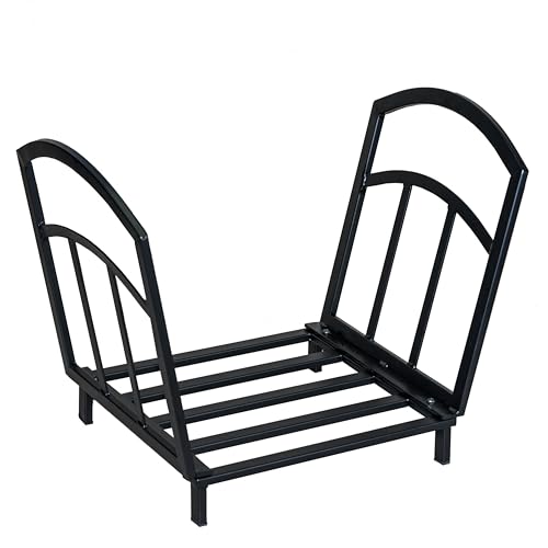 Loywe Holzkorb Kaminholz 40.6X31.7X39.4CM Holzwiege Kamin Feuerholzkorb Metall Brennholzkorb für Innen und Außen mit Stabilem Sockel & Griffen in Schwarz (Einfachheit)