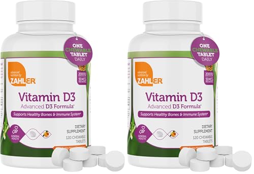 Zahler Chewable Vitamin D3 2000 IU (50 mcg), Natural Orange Flavor, Vegetarian, Gluten Free, Non-GMO, Kosher, 120 Count, Pack of 2 120 Count (Pack of 2)
