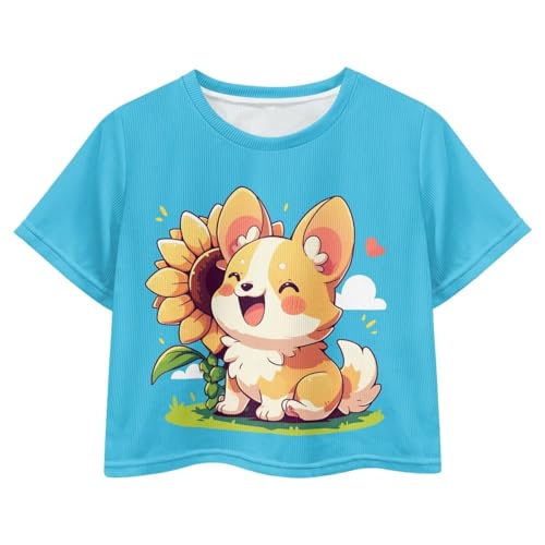 Image of Girls Summer Crop Top Outfits Short Sleeve T Shirts Kids Cute Clothes Tees Blouse