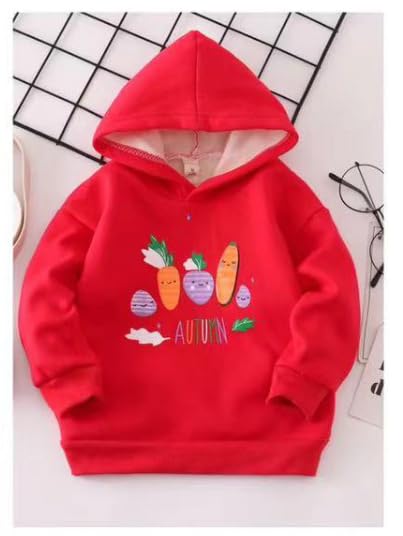 Bold N Elegant Cute Print Kids Full Sleeve Warm Thick Fur Fleece Winter Tshirt Regular Fit Sweatshirt Hoodie for Infant Toddler Baby Boy & Girl (2-3 Years, Red) - Image 2 thumbnail