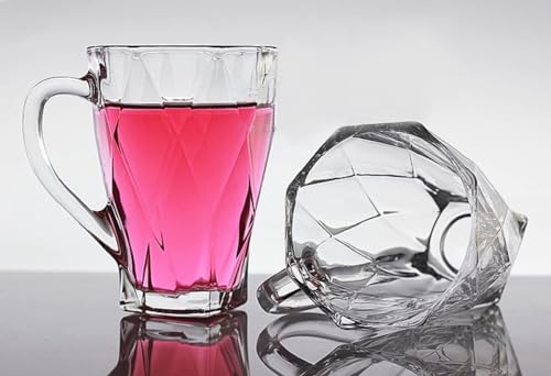 Image of VILON Italian Premium Glass Tea Cup Set | Coffee Mugs with Handle Transparent Drinking Cup for Milk, Cappuccino, Hot Chocolate & Cold Beverages | 175ml | Set of 6 (CHEX Teacup 175ML 6)