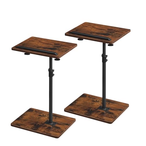 Image of MAHANCRIS Set of 2 TV Tray Table, Height Adjustable TV Trays with 360 Swivel, Space-Saving Side Table for Couch, Multi-Functional Sofa Table with Anti-Slip Bar, Bedside, Rustic Brown ETRB4501S2