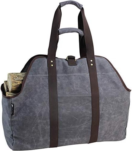 MYFIREPLACEDIRECT Waxed Canvas Log Carrier Tote Bag, Extra Large Durable Firewood Holder with Handles and Shoulder Strap, Heavy Duty Wood Carrying Bag for Fireplaces