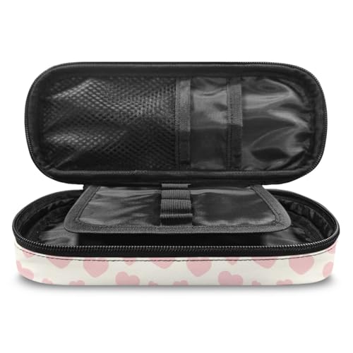 Image of Cat Pencil Case for School Students Pink Heart Pen Box with Slots and Compartment Girls Lightweight Pencil Cases for Office Zippered Pen Holder Bags