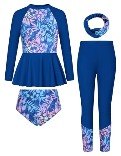 Image of GRACE KARIN Girls Long Sleeve Swimsuit Mermaid Bathing Suit Rash Guard Swimwear 4 Piece Size 5-12