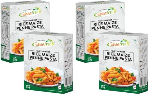 Image of Wheafree Gluten Free Rice Maize Penne Pasta - Pack of 4 (250g Each) | No Trans Fat | No Cholesterol | Easy to Cook