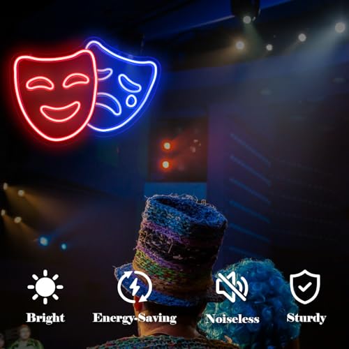Image of Theater Mask Neon Sign Comedy And Tragedy Masks Led Sign Comedy Mask Neon Lights Movie Theater Wall Decor Drama Mask Light Up Sign for Home Theater Accessories