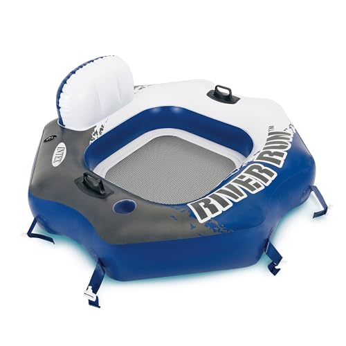 INTEX 58854EP River Run Connect Inflatable Floating Lounge: Comfortable Backrest – Built-in Cup Holder – Durable Grab Handles – Easy-to-Use Connectors – 220lb Weight Capacity