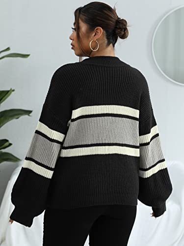 Floerns Women's Plus Size Color Block Half Zip Long Sleeve Pullover Top Sweater2