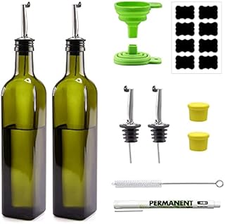 Cosyres 2 Pack Olive Oil/Vinegar Bottle Drizzler 500ml Glass Olive Oil Dispenser Bottles for Cooking with Pourers and Funnel