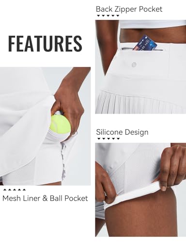Baleaf Women'S Pleated Tennis Skirts High Waisted Lightweight Athletic Golf Skorts Skirts With Shorts Pockets White Medium thumb #4