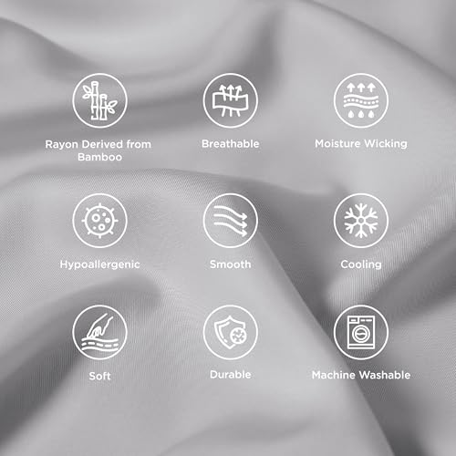 Image of Bedsure Pillow Cases Queen, Cooling Pillow Cases, Rayon Derived from Bamboo Light Grey Pillowcases Queen Size Set of 2, PureWoven Silky Soft Bedding Pillow Covers with Envelope Closure, 20x30 Inches