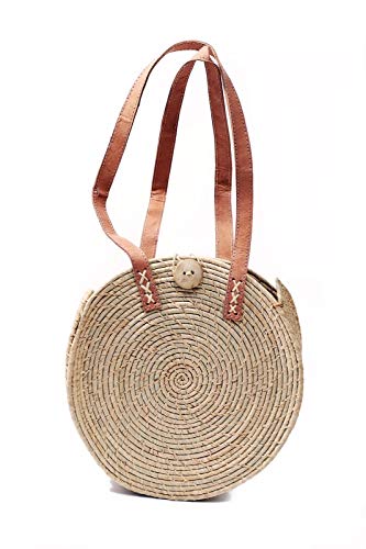 Raphia Umhängetasche Disc 30 cm, Damen Umhängetasche Strandtasche Vintage Schultertasche Raffia Tasche Naturmaterial Grastasche Basttasche Handarbeit Öko Tasche plastikfrei Fair Handel Eco Bag Cover