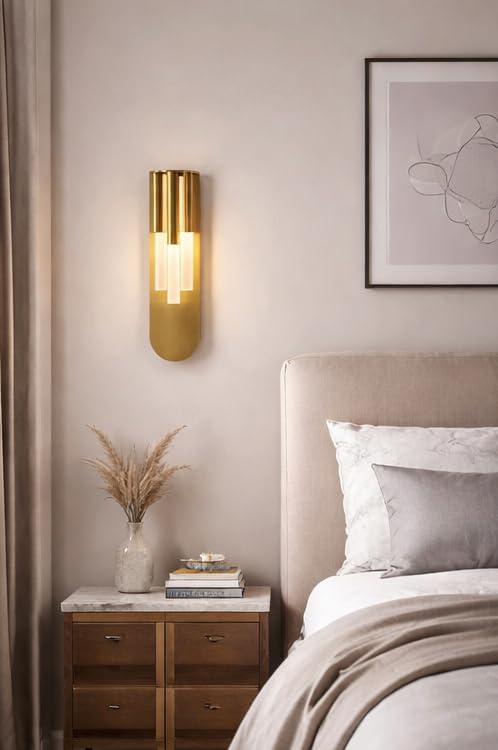 Image of blissbells Modern Luxury Gold Finish LED Wall Light | Decorative Indoor Wall Sconce for Bedroom, Living Room & Hotel Interiors (3 Cylindrical Sconce)