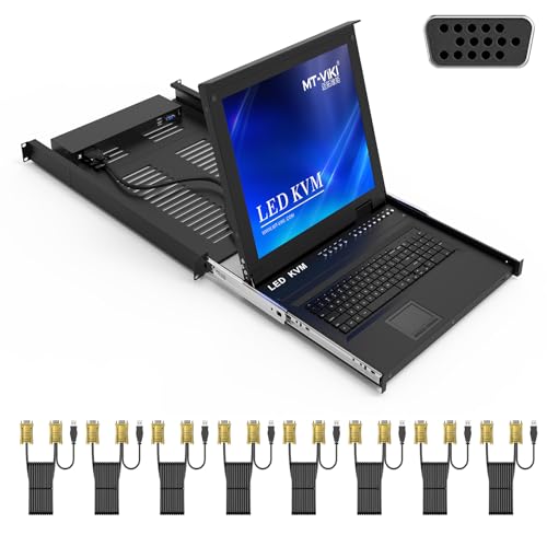 MT-VIKI 8 Port Rack Mount KVM Over IP Remote Access, IP KVM Console w/17'' LCD Monitor, 1 Local & 1 Remote Access, Included 8 KVM Cables