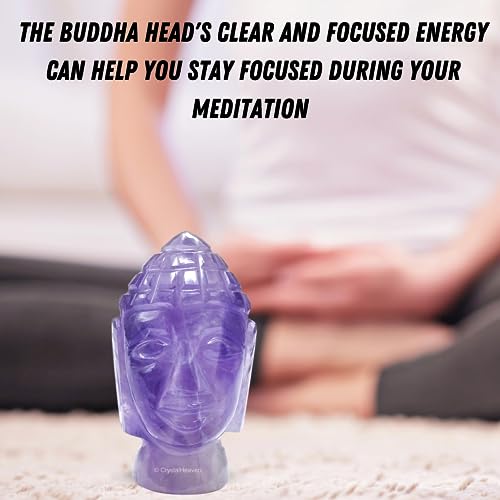 Image of Amethyst Crystal Buddha Head - Healing Stone Statue for Car, Living Room, Good Luck and Feng Shui Reiki Gift