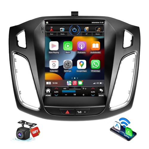 Car Radio Android 64G for Ford Focus 2012 2013 2014 2015 2016 2017 2018 Stereo with Wireless Carplay Android Auto 9.7 Inch Vertical HD Touchscreen with GPS Bluetooth WiFi 1080P HD Backup Camera