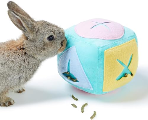 Large Rabbit Foraging Toy with Bell, Washable Puzzle Feed Game Rabbit Toy for Bunnies Boredom, Snuffle Ball Treat Dispenser Exercise Bunny Enrichment Toys, Bunny Toys for Indoor Bunnies(Random Color)