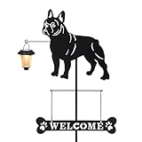 BAYN Solar French Bulldog Silhouette Dog Breed Welcome Sign with a Lantern Outdoor Decorative Garden Stakes for Yard, Lawn, Patio, Pathway