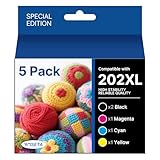 202XL Ink Cartridges Remanufactured Replacement for Epson 202 XL 202XL T202XL High Yield to Use with Workforce WF-2860 Expression XP-5100 Printer (2Black, Cyan, Magenta, Yellow 5 Pack)