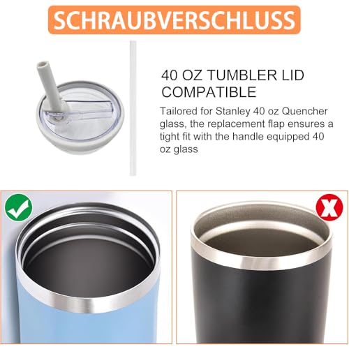 Stanley cup Deckel, 2 Stück Ersatzdeckel für 40oz Becher mit 2 Trinkhalmen, Wiederverwendbarer Auslaufsichere und Staubdichte Tumbler Stanley Deckel 4