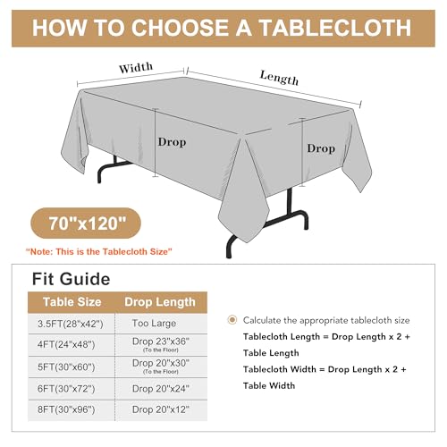 Image of sancua Rectangle Tablecloth - 70 x 120 Inch - Stain and Wrinkle Resistant Washable Polyester Table Cloth, Decorative Fabric Table Cover for Dining Tables, Buffet Parties and Camping, Grey