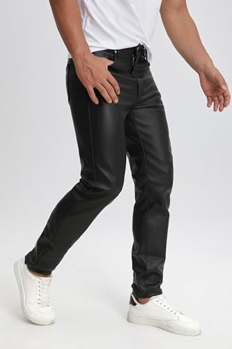TEGIAS Mens Leather Pants Slim Fit Disco Jeans for Men Stretch2
