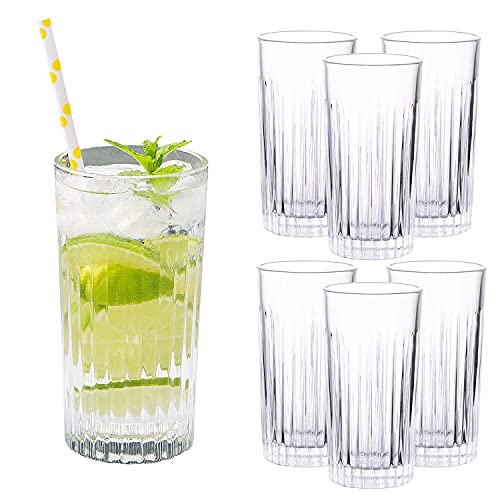 SUNNOW Vastto 11 Ounce Classic Vertical Stripes Highball Drinking Glass,Glass Juice Cup for Water, Beverage,Juice,Wine,Beer,and Cocktail,Set of 6 (Clear)