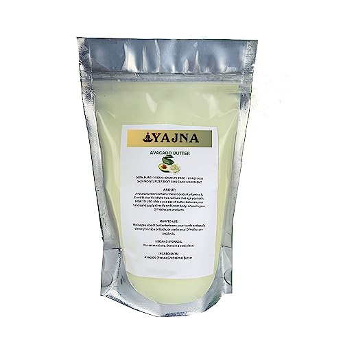 Yajna Organic Raw Avocado Butter 100% Pure Natural & Unrefined| Skin Moisturizer For Face Body & Hair| 4 OZ/115 GM Ivory/White Grade A | DIY Creams Balms Lotions Soaps| Softens Dry & Tough Skin