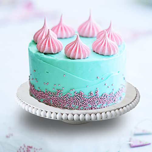 Beaded Tabletop Cake Stand 12 Inch Decorative Wood Cake Stand White Farmhouse Dessert Cake Pedestal Wood Round Dessert Stands Cakes Holder Dessert Display Plate Serving Tray For Table Wedding Display #TOP4