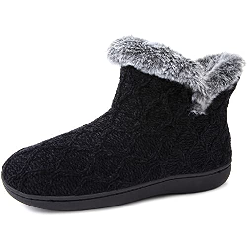ULTRAIDEAS Women's Chenille Closed Back Bootie Slipper with Memory Foam (Black, Size 11)