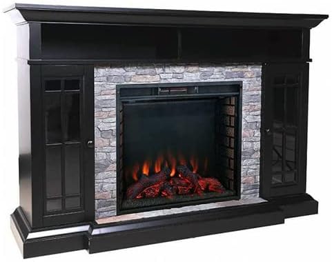 Allen Home Bennett - Soporte de TV para chimenea eléctrica infrarroja en granja ébano - ASMM-017-2866-S502-T