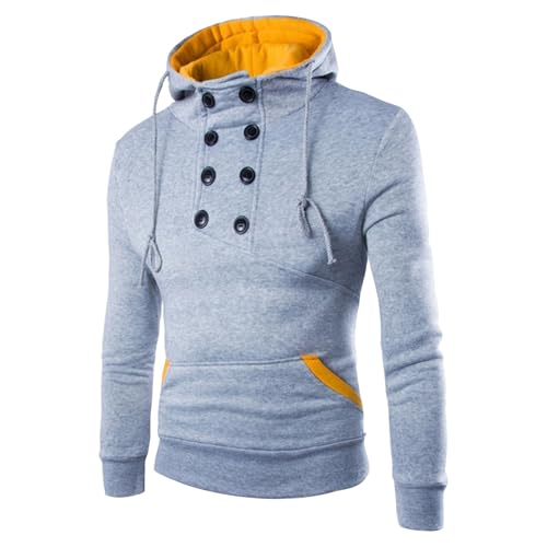 Men's Fashion Hoodies & Sweatshirts Double Breasted Pullover Long Sleeve Hooded Drawstring Fall Sweater With Pocket