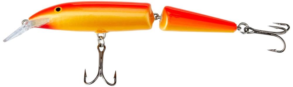 Jointed Lure with Two No. 2 Hooks, 1.2-4.2 m Swimming Depth, 13 cm Size, Gold Fluorescent Red