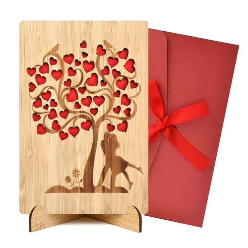 TUMYBCC Tarjeta de San Valentín con texto en inglés «Love Letter», tarjeta de madera para aniversario de boda, tarjetas de cumpleaños, para él, esposa, marido, novia, pareja, regalo con soporte
