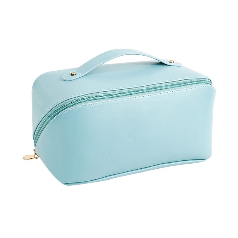 Litthing Large Makeup Bag Compartment Cosmetic Bag Portable Travel Organizer with Handle Multifunction Case Waterproof Wash Bag Toiletry Bag for Women Girls (Blue, 23.5*10*11cm)
