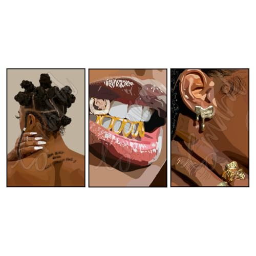 Smard ART - Decoración de pared de arte negro, juego de 3 imágenes negras de pasión neutra para mujeres negras, hermosas impresiones para sala de estar/dormitorio y baño, decoraciones de amor cultural