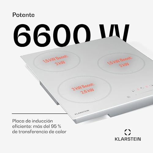 KLARSTEIN Delicatessa Piastra Induzione - 3 Zone Fornello Induzione da Incasso, 6600W con Booster, Controllo Touch a Scorrimento, Timer e Blocco Bambini, Vetroceramica Bianco, Design Compatto 45cm - 3