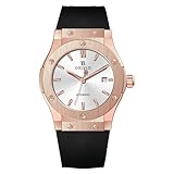 OBLVLO HM-SIM Montre mécanique classique pour homme Cadran noir Étanche Transparent Mouvement automatique Bracelet en caoutchouc