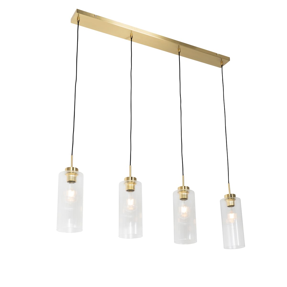 Qazqa Gold - Art Deco Dining Room I Dining Table Pendant Lamp I Pendant Light Ceiling With Glass 4-Lights - Laura - Art Deco - Suitable For Led E27 | 4 Light - Glass Pendant Light - Suitable For Li