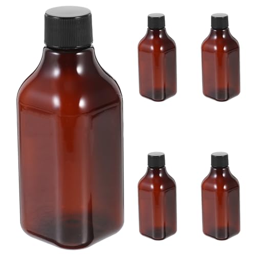 IMIKEYA Botellas de Viaje PET 200 Ml con Cuello Largo Cuadrado Envases Plásticos Rellenables para Loción y Champú 5 Unidades con Tapa de Rosca Negra y Tapón Interior Frascos para