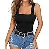MANGOPOP-Womens-Square-Neck-Sleeveless-Tank-Top-Long-Sleeve-Bodysuits-Jumpsuits MANGOPOP Tank Top Bodysuit for Women Square Neck Sleeveless Body Suit(Medium,Black)