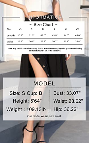 Exlura Women's A-Line High Waisted Midi Skirt - Slit Button Front Tiered Flowy Trendy Long Skirts Black #TOP5