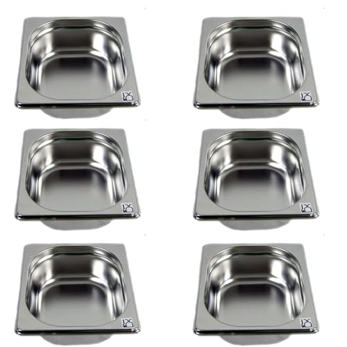 AcMax 6 Stück GN 1/6 Gastronormbehälter GN-Behälter Edelstahl 1,0 Liter Tiefe 65mm Gastronorm