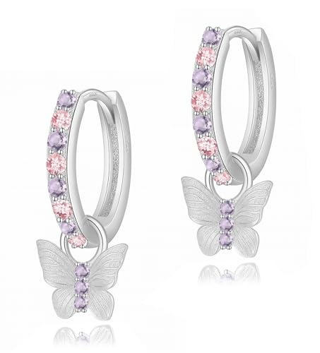 Ohrringe für Mädchen Schmetterling Kinder Creolen 925 Sterling...