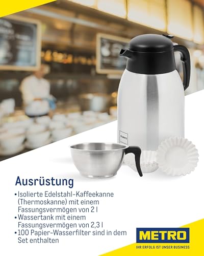 METRO Professional Filterkaffeemaschine GCT2001, 2.3L Wassertank, Isolierkanne (1.9L), Brühkontrollleuchte, Entkalkungswarnung, 2000W, inkl. 100 Papierfilter, silber – Bild 5