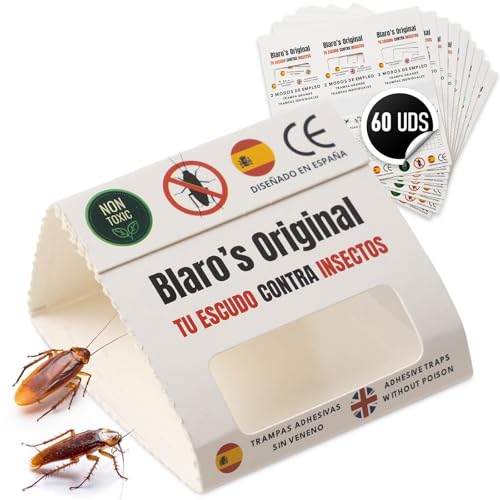 Blaro's Original – Pack de 60 Trampas para Insectos – Trampas Adhesivas Sin Tóxicos ni Biocidas – Seguras para Niños y Mascotas – Captura Eficaz de Cucarachas y Otros Insectos – Adhesivo Natural